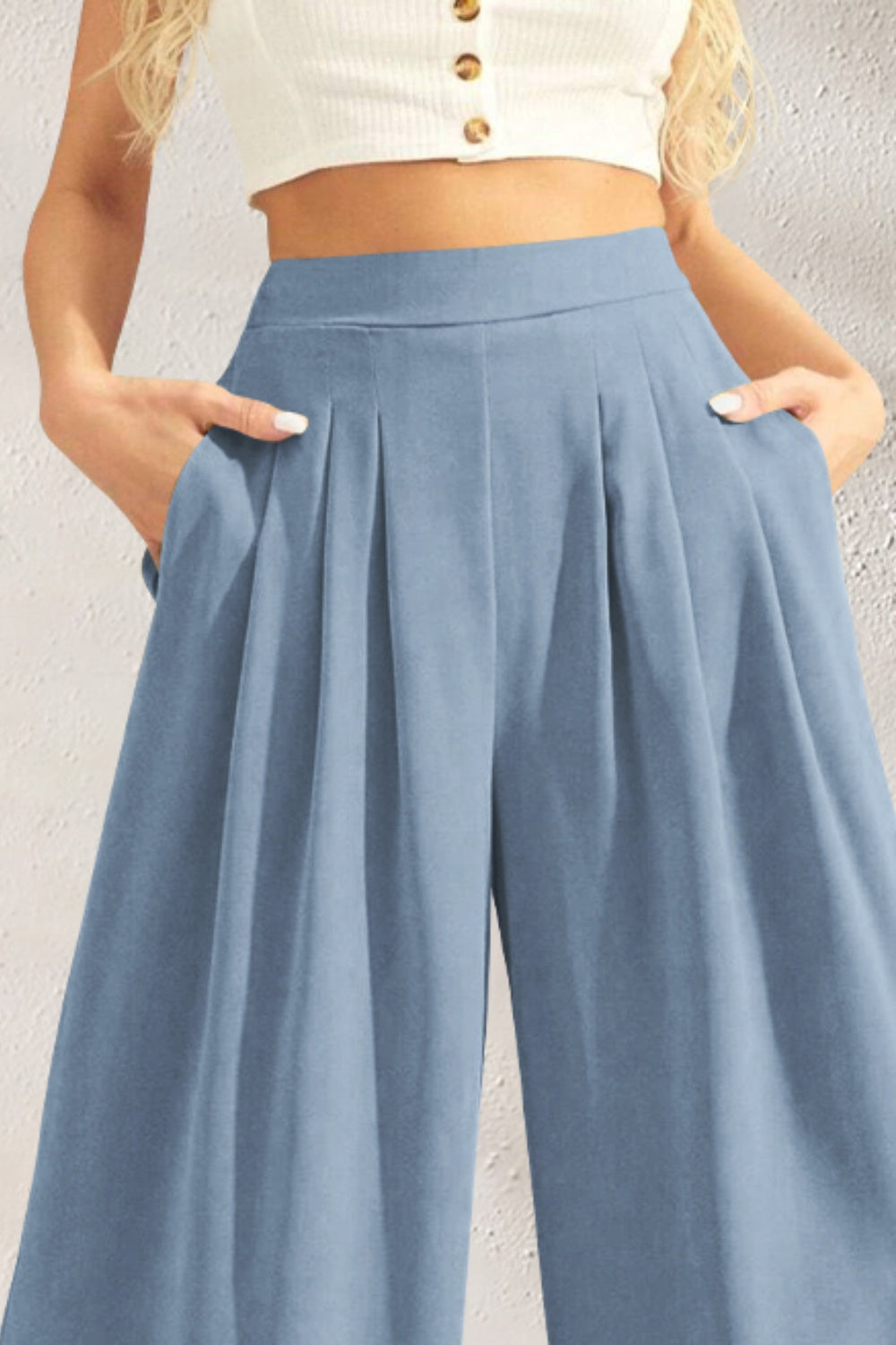 Pocketed High Waist Wide Leg Pants