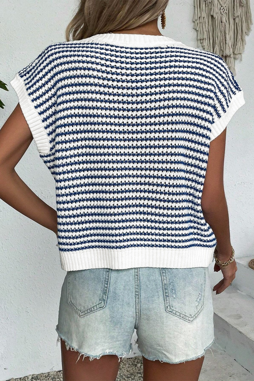 Striped Round Neck Sweater Vest