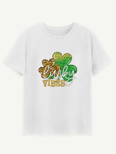 LUCKY VIBES Round Neck Short Sleeve T-Shirt